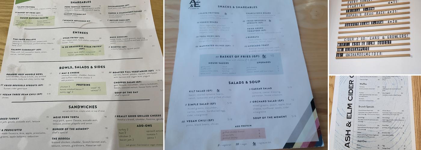 Ash & Elm Cider Co. Restaurant and Cider Bar Menu