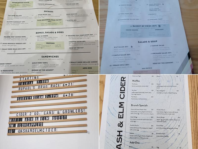 Ash & Elm Cider Co. Restaurant and Cider Bar Menu