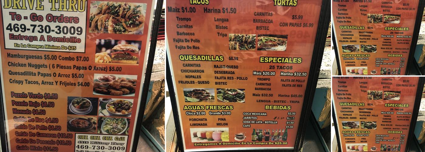 Chachacha Menu