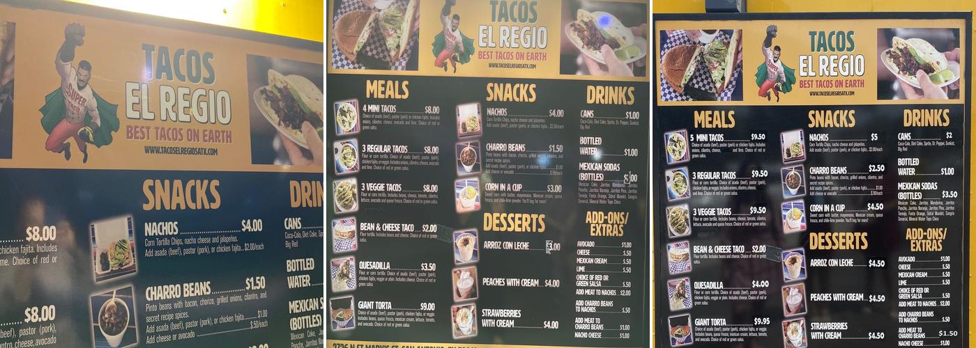 Taquizas el Regio Menu