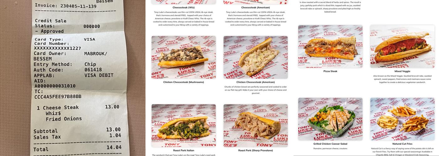 Tony Luke's Menu