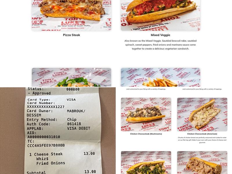 Tony Luke's Menu