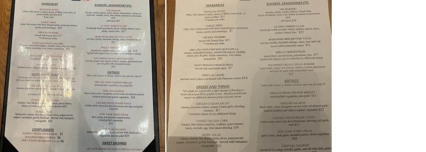 Vector Restaurant at the Sheraton Menu