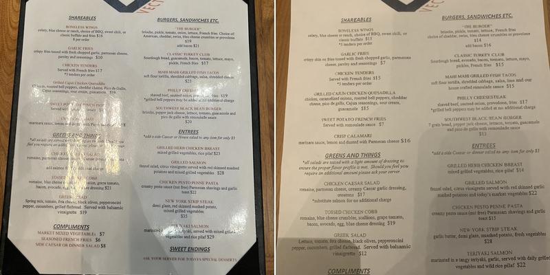 Vector Restaurant at the Sheraton Menu