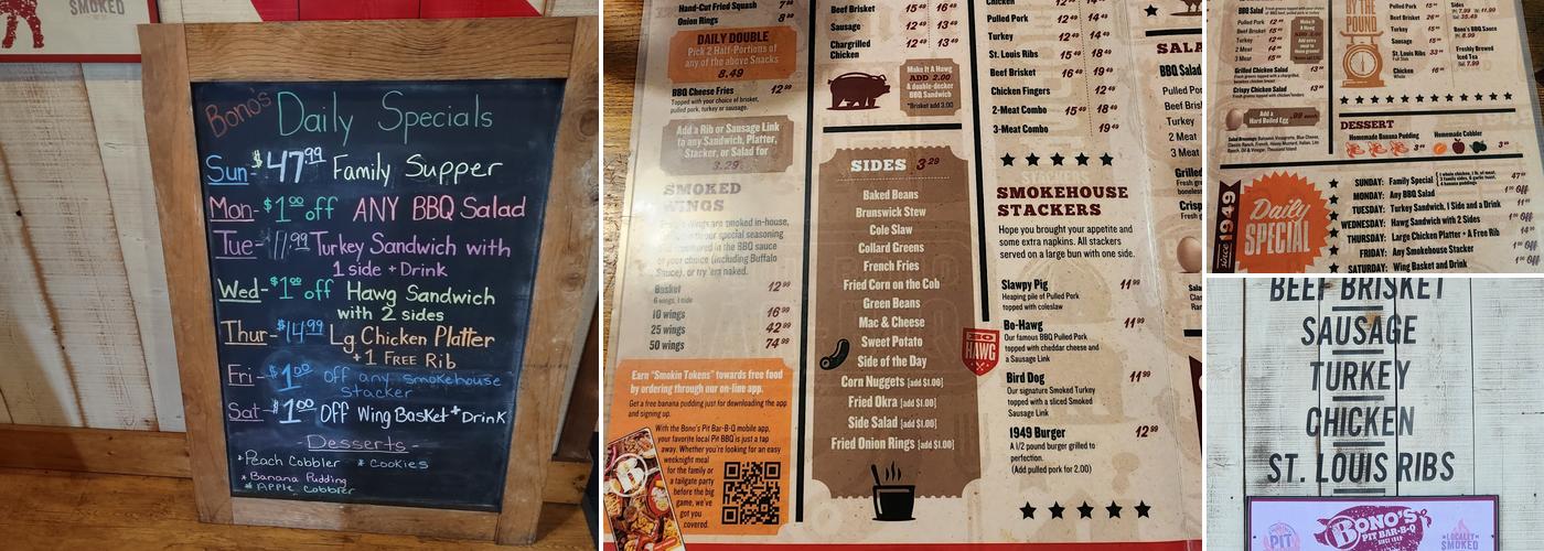 Bono's Pit Bar-B-Q Menu
