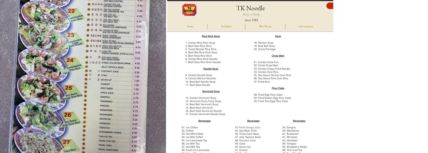 T K Noodle Inc Menu