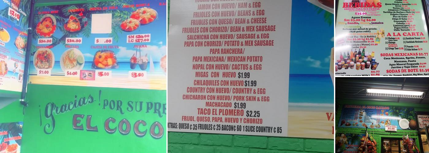 El Coco Rayado Menu