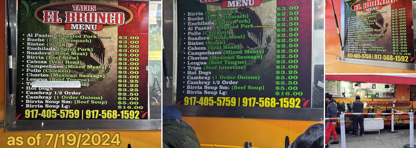 Tacos El Bronco Menu