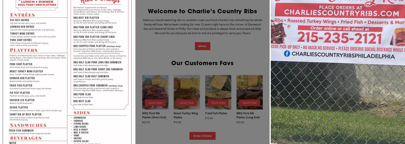 Charlies Country Ribs Menu
