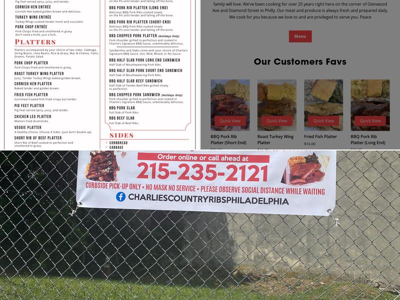 Charlies Country Ribs Menu