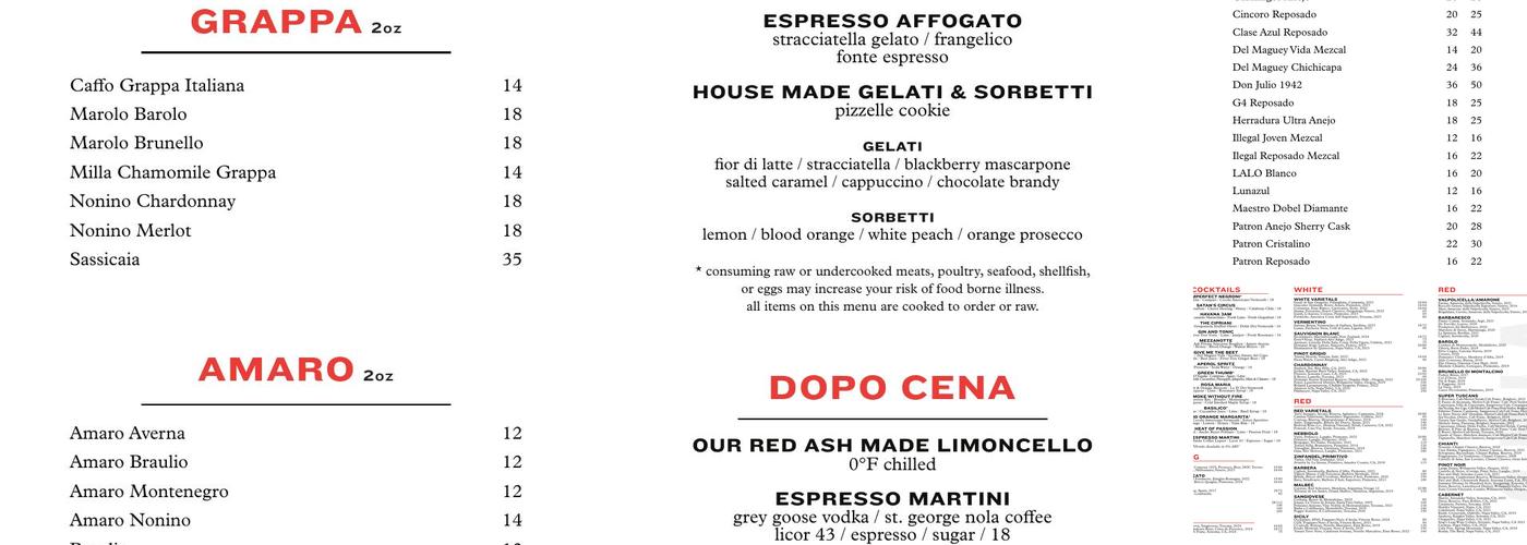 Red Ash Menu
