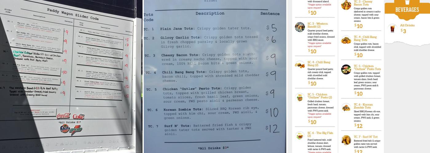 Paddy Wagon Sliders Menu