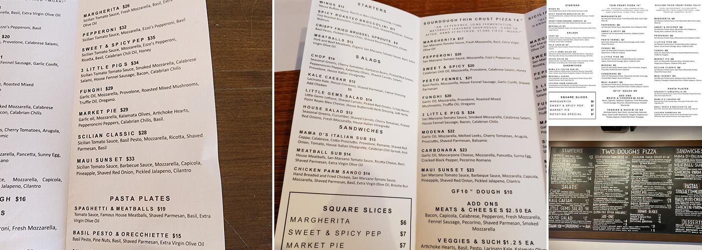 Two Doughs Pizza Co. Menu