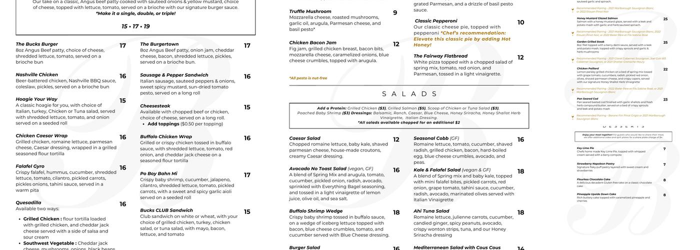 The Bucks Pub Menu