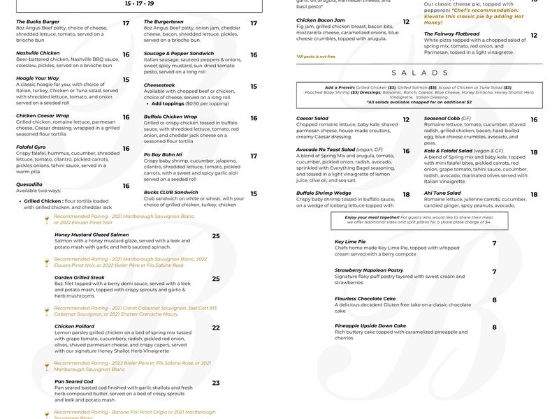 The Bucks Pub Menu