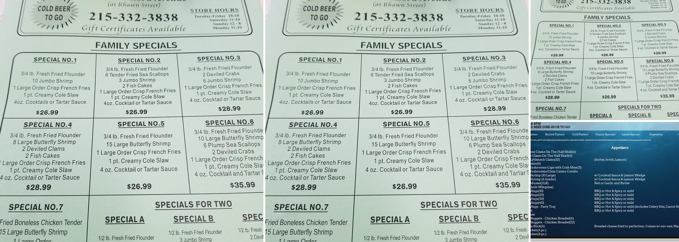 Seafood Bay Inc Menu