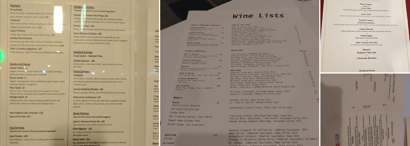 Zahir's Menu