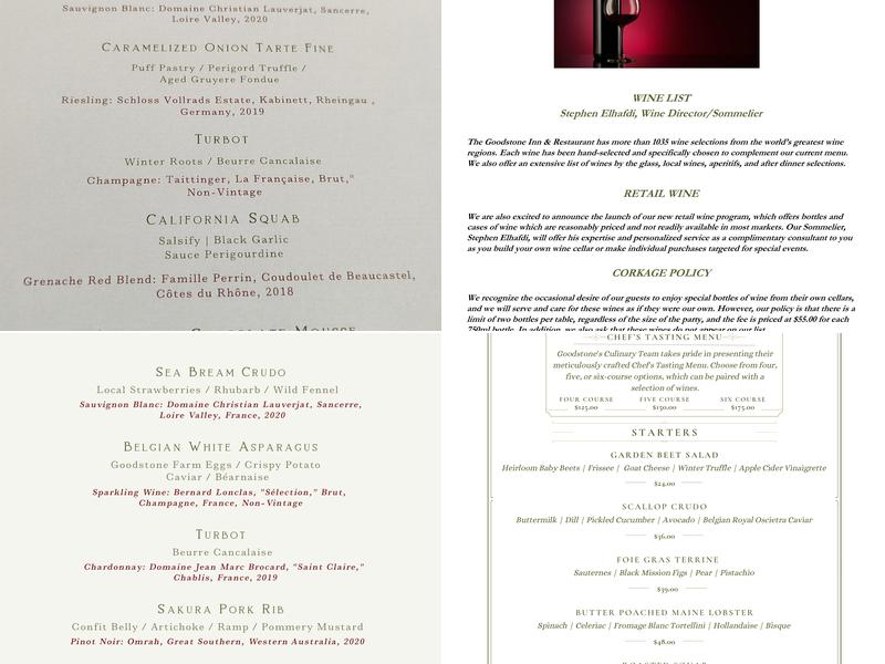 The Restaurant at Goodstone Menu
