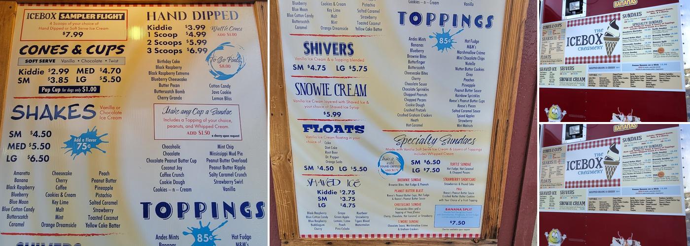 The Icebox Creamery Menu