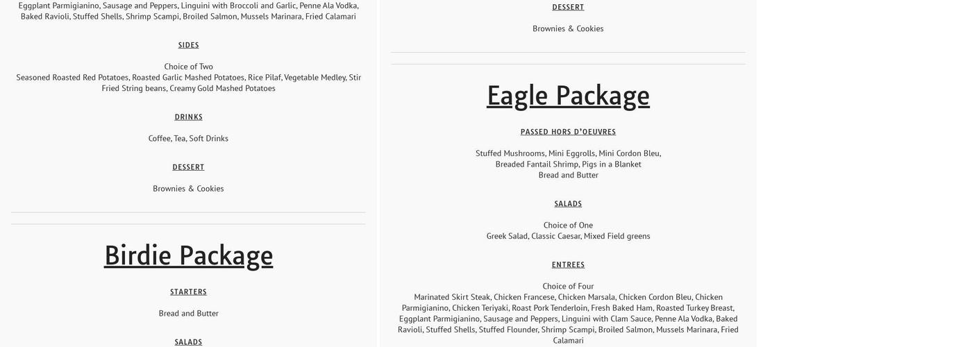 Spring Lake Catering Ent. Menu