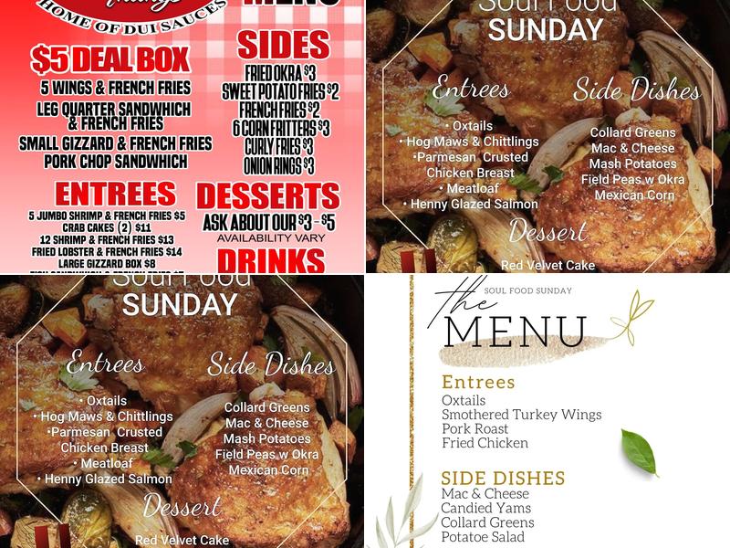 Unique Wings & Thangs Menu