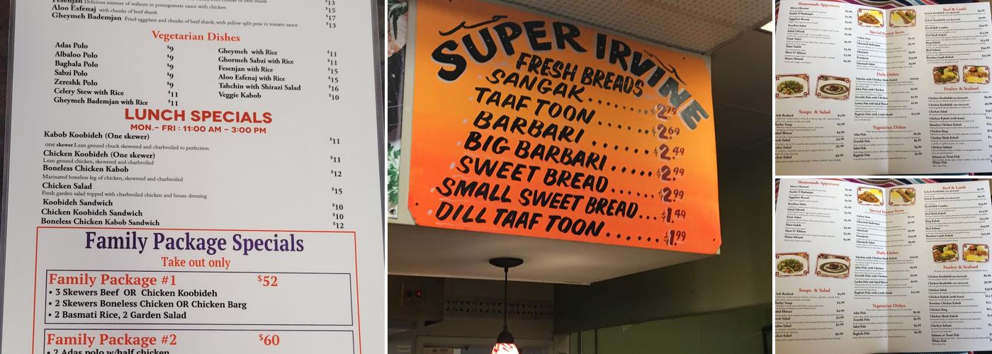 Irvine Cafe Menu