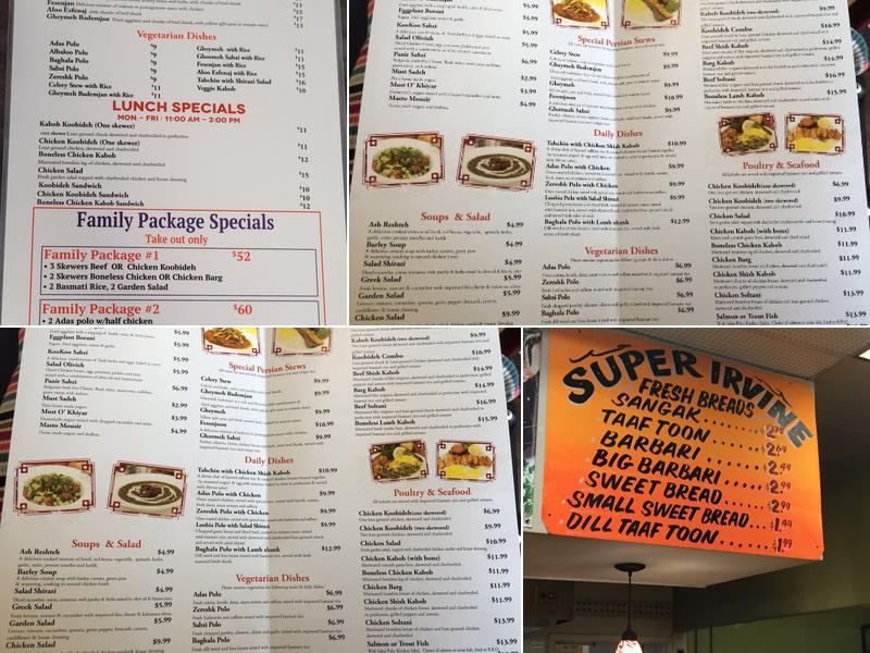 Irvine Cafe Menu