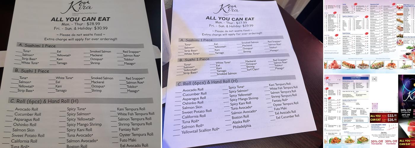 Kira Sushi Menu