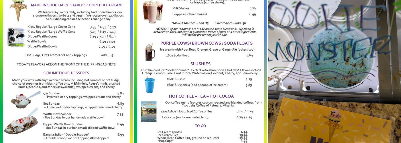 Abner B's Ice Cream Menu