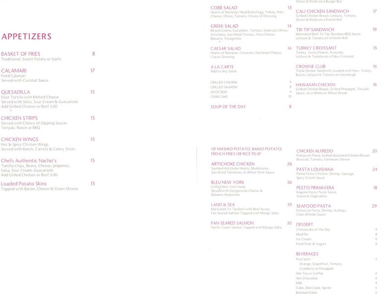 crowne cafe Menu