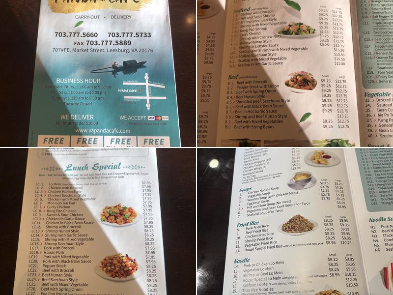 Panda Cafe Chinese Restaurant Menu
