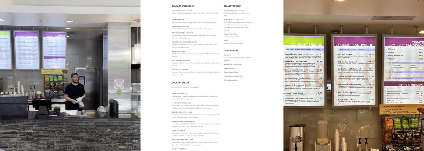 StoneOven Menu
