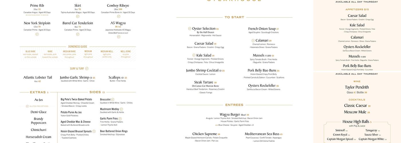 Big Pete's Steakhouse Menu