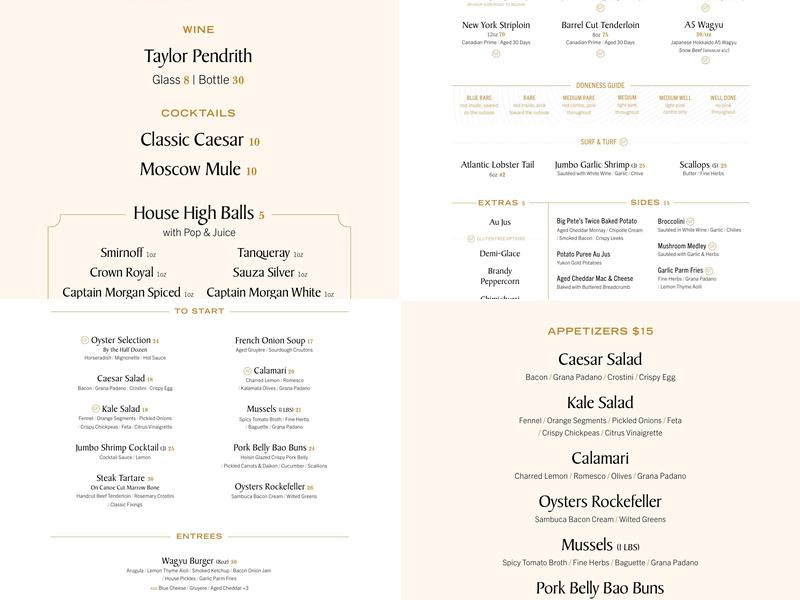 Big Pete's Steakhouse Menu