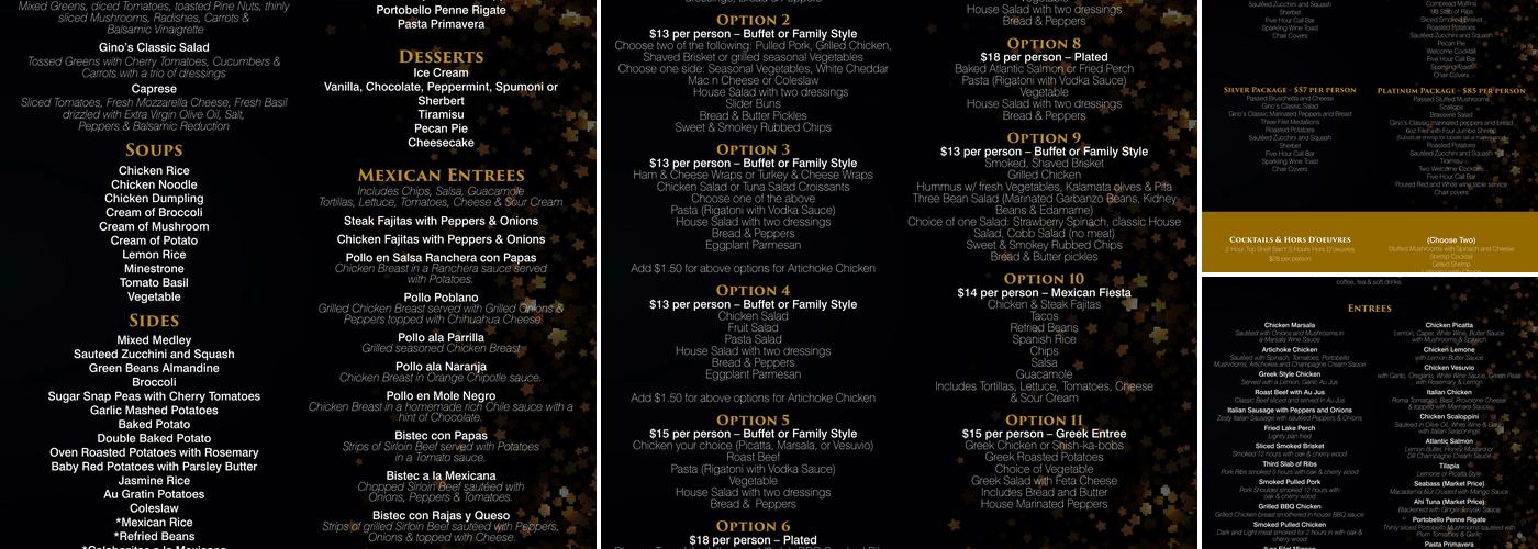 Progressive Dining Group Menu