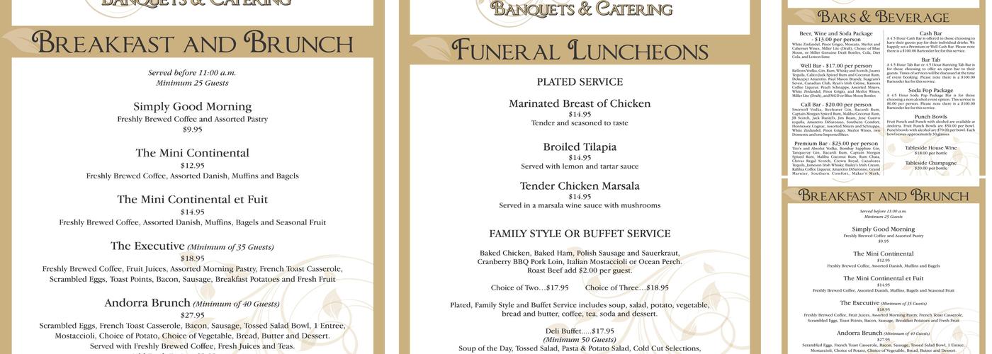 Andorra Banquets & Catering Menu