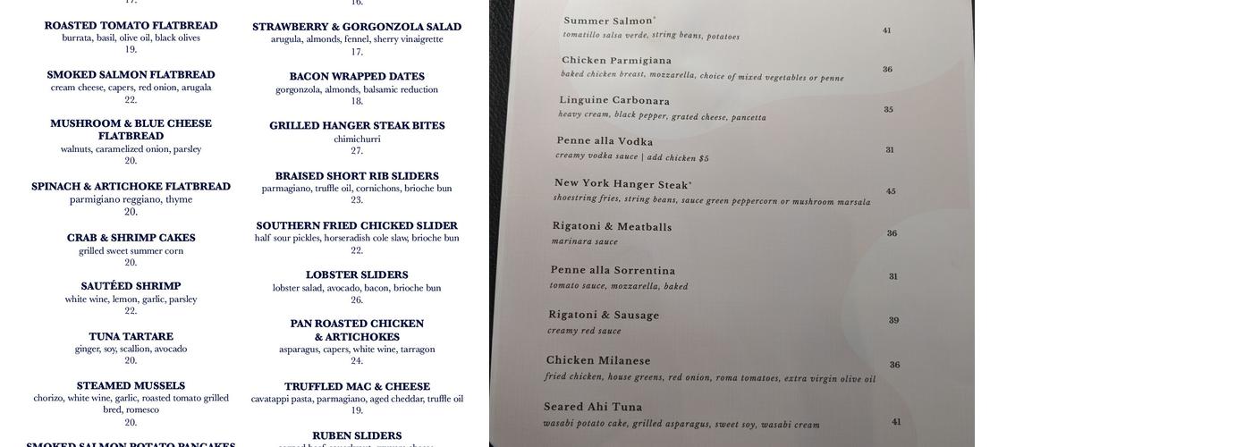 Pines Bistro Menu