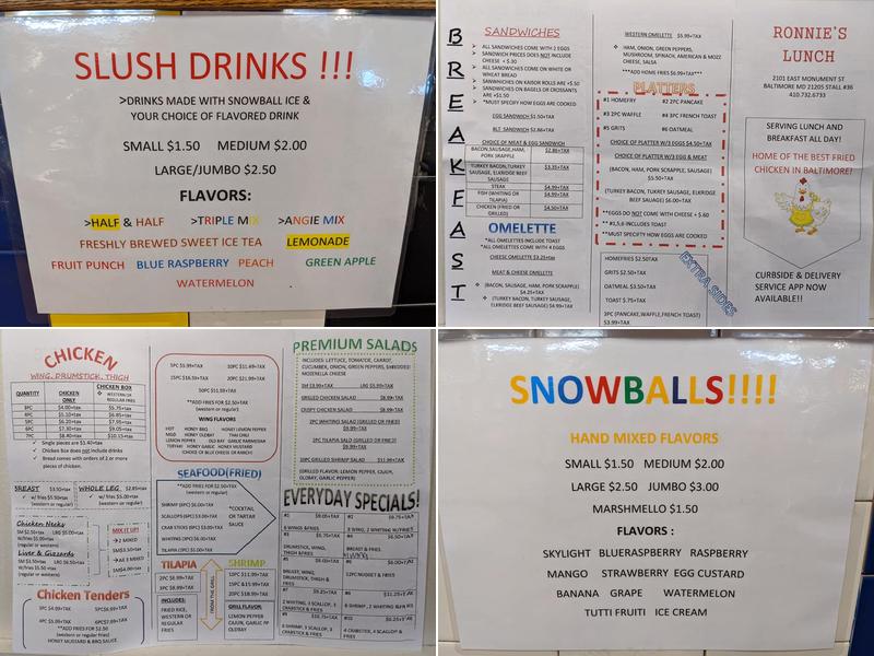 Ronnie's Lunch Inc Menu