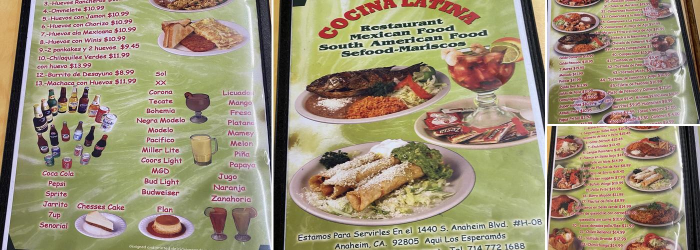La Cocina Latina Menu