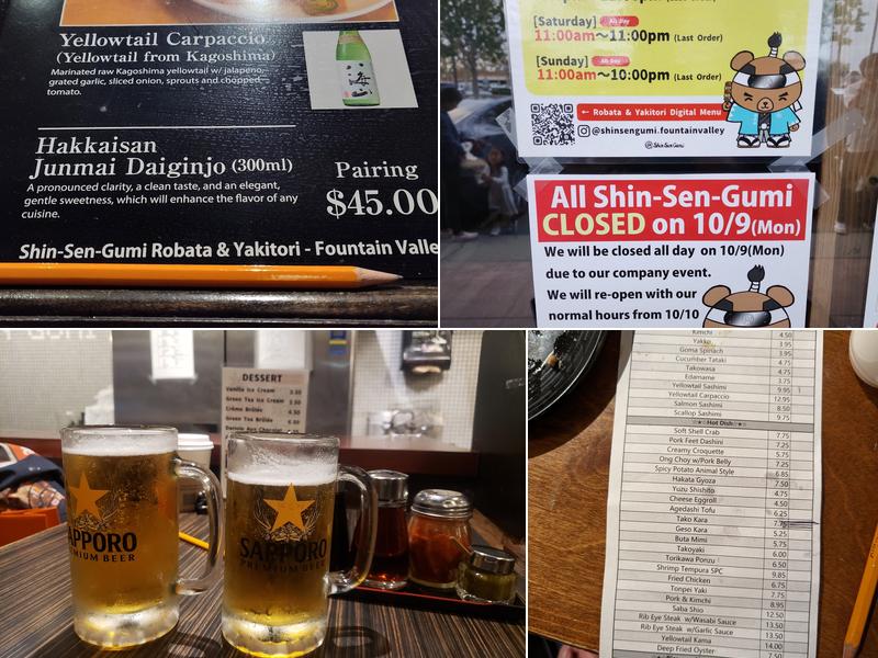 Shin-Sen-Gumi Robata & Yakitori - Fountain Valley Menu