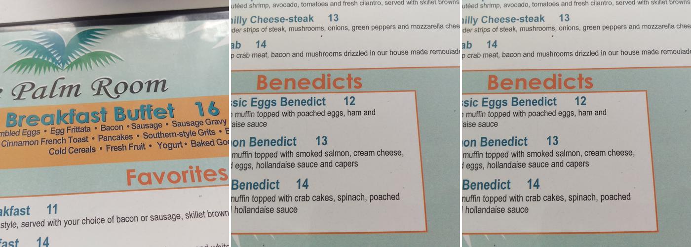 The Palm Room Restaurant Menu