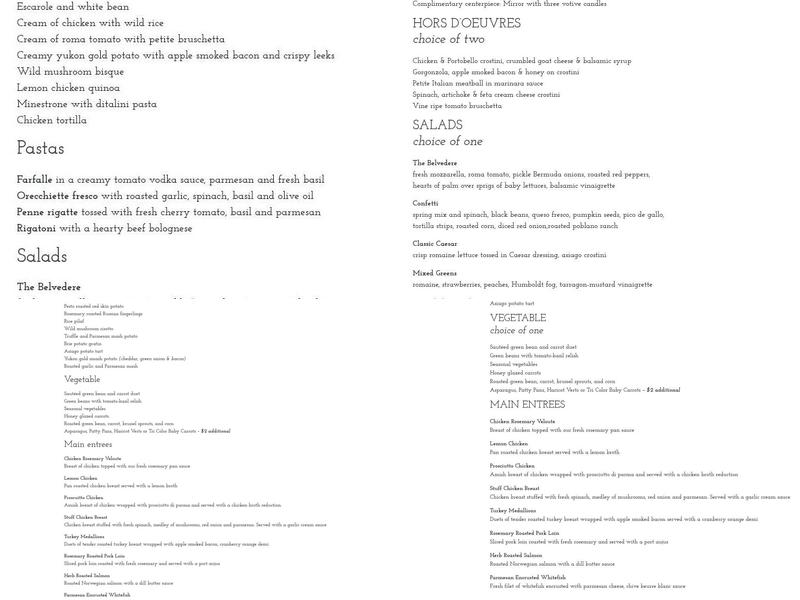 Belvedere Events & Catering Menu