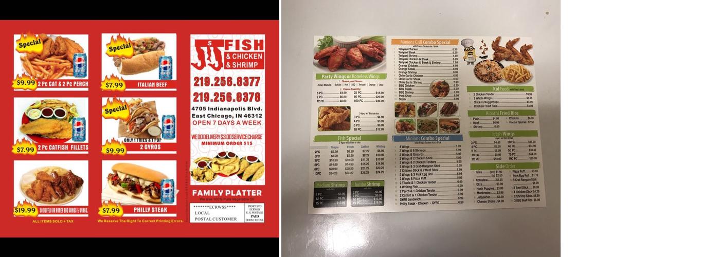 J J Fish Menu