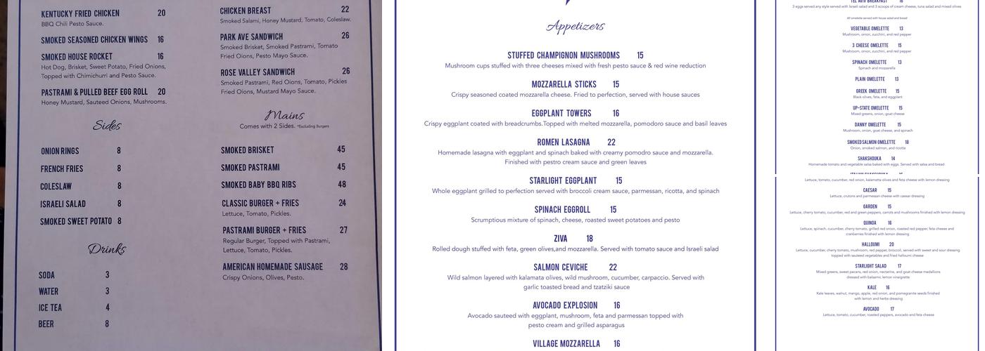 Starlight Cafe Menu