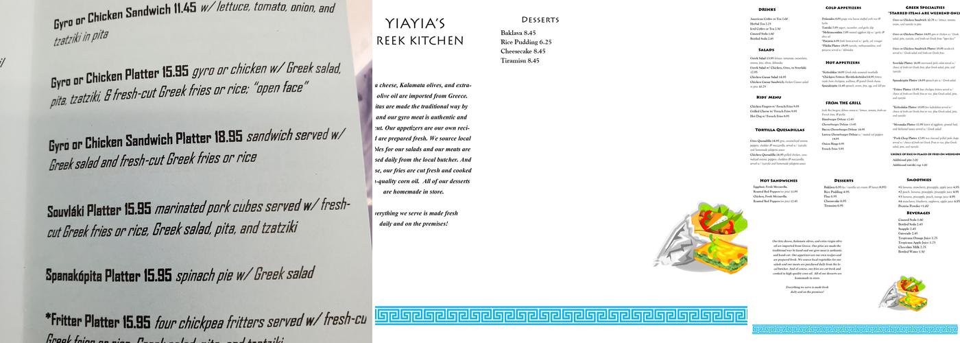 YiaYia's Greek Kitchen Menu