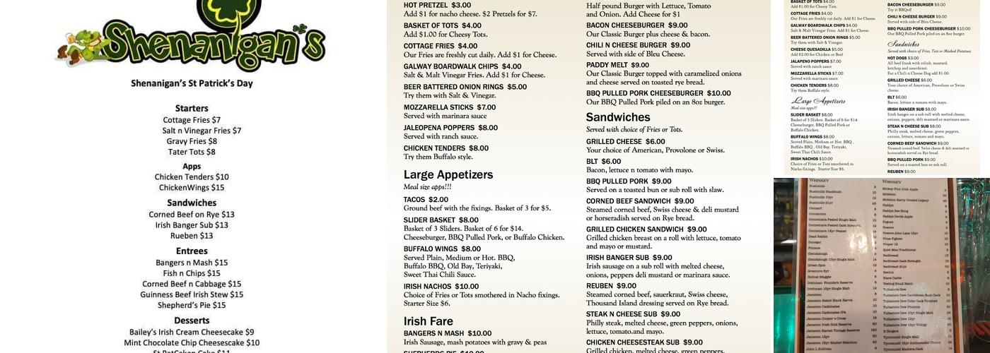 Shenanigan’s Irish Pub Menu
