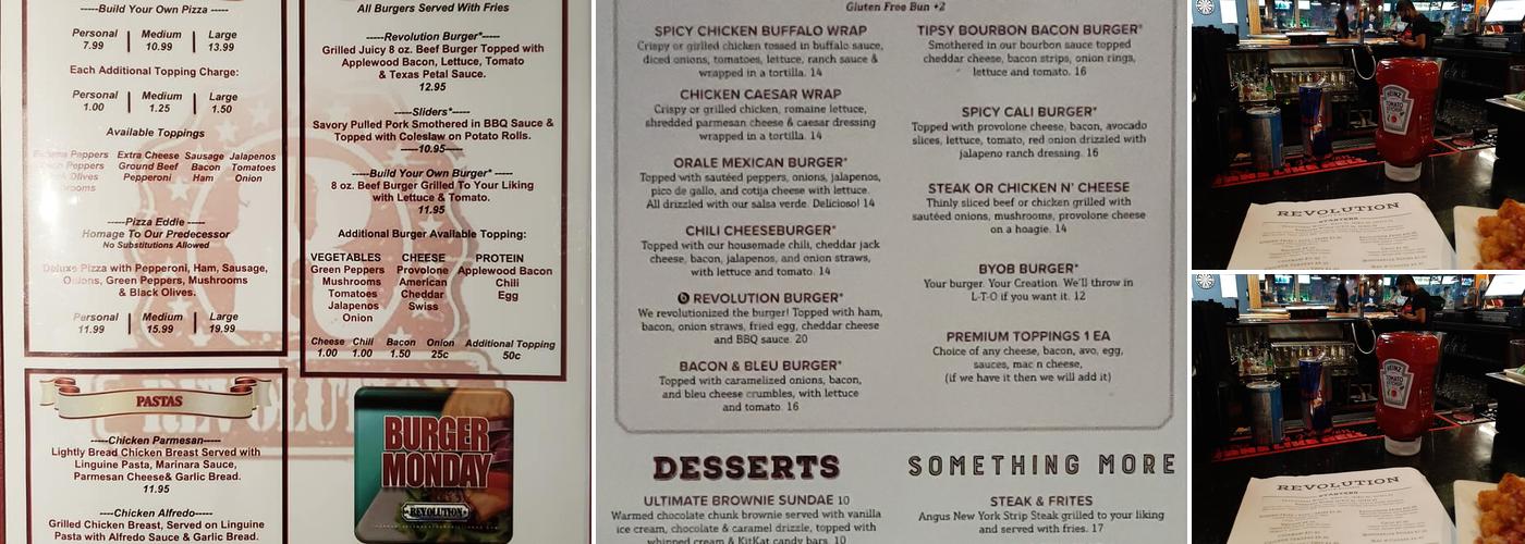 Revolution Darts Menu