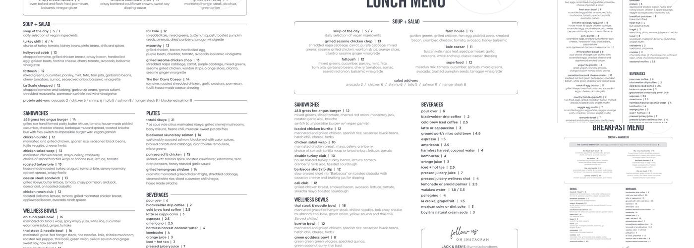 Jack & Ben's Menu