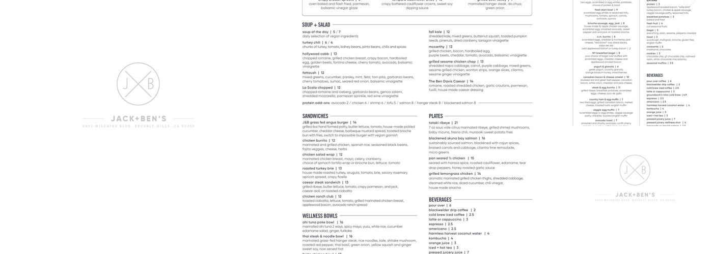 Jack & Ben's Menu