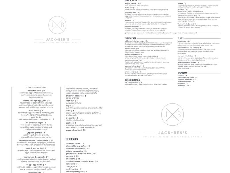 Jack & Ben's Menu